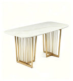 Luxury Marble Dining Table with Metal Slat Base