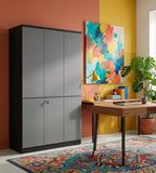 現代深灰木製六門帶鎖高身文件櫃 Modern Dark Grey Wooden Tall Filing Cabinet
