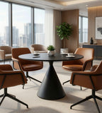 Minimalist Black Sintered Stone Round Office Negotiation Table