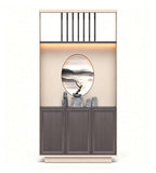 Modern Chinese Dark Wood and Beige Screen Storage Cabinet