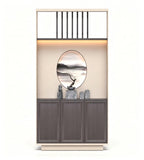 新中式深木色拼米色帶屏風三門儲物櫃 Modern Chinese 3-Door Screen Storage Cabinet