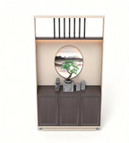 Modern Chinese Dark Wood and Beige Screen Storage Cabinet