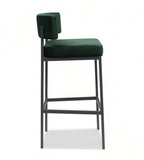 Dark Green Fabric Steel Frame Low-Back Bar Stool