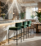 Dark Green Fabric Steel Frame Low-Back Bar Stool