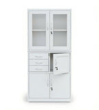 Modern White Steel Glass Door Cabinet with Three Lockable Drawers