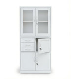 白色鋼架玻璃門三櫃桶帶鎖鋼櫃文件櫃 Modern White Steel Glass Door Cabinet