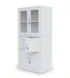 白色鋼架玻璃門三櫃桶帶鎖鋼櫃文件櫃 Modern White Steel Glass Door Cabinet