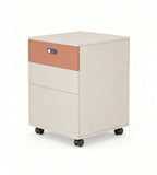 現代米色拼橙色三櫃桶密碼鎖帶轆活動櫃 Modern Beige & Orange 3-Drawer Mobile Pedestal