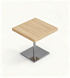 Minimalist Light Wood Grain Silver Metal Square Coffee Table