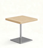 Minimalist Light Wood Grain Silver Metal Square Coffee Table