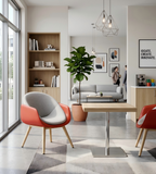Minimalist Light Wood Grain Silver Metal Square Coffee Table