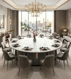 斜紋藝術拼接電動圓餐檯 Diagonal-Patterned Designer Electric Dining Table