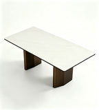 輕奢白色岩板青古銅腳長方形餐枱 Luxury White Sintered Stone Rectangular Dining Table