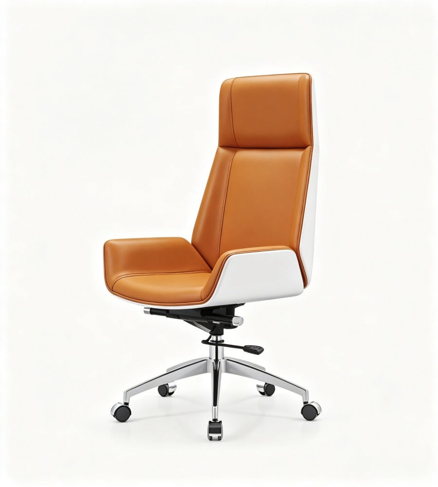 橘白雙色五星腳大班椅 Orange and White Two-Tone Five-Star Base Executive Chair