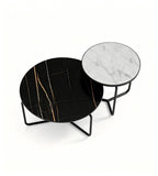 現代輕奢雪山白岩板黑色金屬腳圓形組合茶几 Modern White Sintered Stone Nesting Coffee Table