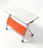 現代白色拼橙色可摺帶轆培訓枱 Modern White and Orange Foldable Training Table