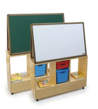 實用原木色樟子松實木帶轆雙面幼稚園黑板櫃 Practical Solid Wood Kindergarten Blackboard Cabinet