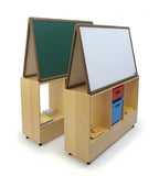 實用原木色樟子松實木帶轆雙面幼稚園黑板櫃 Practical Solid Wood Kindergarten Blackboard Cabinet