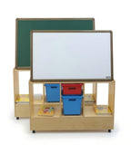 實用原木色樟子松實木帶轆雙面幼稚園黑板櫃 Practical Solid Wood Kindergarten Blackboard Cabinet
