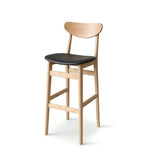 Minimalist Black PU Leather Solid Wood Bar Stool with Backrest