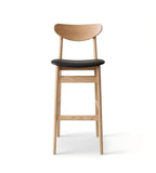 Minimalist Black PU Leather Solid Wood Bar Stool with Backrest