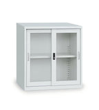 白色鋼製趟門玻璃矮身文件櫃 White Steel Sliding Glass Door Low File Cabinet