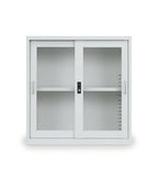白色鋼製趟門玻璃矮身文件櫃 White Steel Sliding Glass Door Low File Cabinet