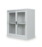 白色鋼製趟門玻璃矮身文件櫃 White Steel Sliding Glass Door Low File Cabinet