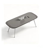現代灰色金屬腳雙層枱面帶線盒會議枱 Modern Grey Metal Leg Conference Table