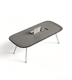 現代灰色金屬腳雙層枱面帶線盒會議枱 Modern Grey Metal Leg Conference Table