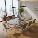 現代灰色金屬腳雙層枱面帶線盒會議枱 Modern Grey Metal Leg Conference Table