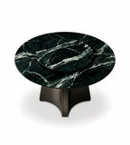奢華大花綠奢石灰鈦腳帶轉盤圓形餐枱 Luxury Verde Alpi Stone Round Dining Table with Turntable