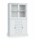 White Steel Sliding Glass Door File Cabinet with 6 Drawers