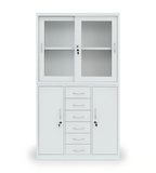 White Steel Sliding Glass Door File Cabinet with 6 Drawers