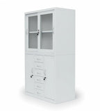 White Steel Sliding Glass Door File Cabinet with 6 Drawers