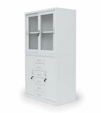 白色鋼製玻璃趟門帶六櫃桶文件櫃 White Steel Sliding Glass Door File Cabinet with 6 Drawers