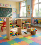 原木色實木開放式多層幼稚園玩具櫃 Simple Solid Wood Kindergarten Toy Cabinet