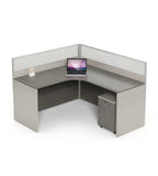 簡約灰色木紋帶屏風辦公枱 Minimalist Grey Wood Grain Partition Office Desk
