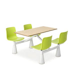School Canteen Dining Table Set - Practical and Durable, Light Wood with Green Steel Frame, Four-Seater Connected Dining Table