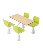 School Canteen Dining Table Set - Practical and Durable, Light Wood with Green Steel Frame, Four-Seater Connected Dining Table