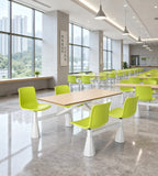 實用耐用淺木色配綠色鋼架四人位連體餐枱 School Canteen Dining Table Set