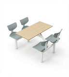 Modern School Dining Table Set with Light Wood and Gray Steel Frame, Four-Seater Joined