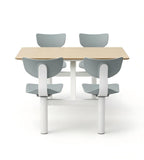 Modern School Dining Table Set with Light Wood and Gray Steel Frame, Four-Seater Joined