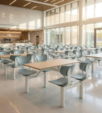 Modern School Dining Table Set with Light Wood and Gray Steel Frame, Four-Seater Joined