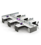 Modern L-Shaped Office Desk with Partition, Simple White Top and Dark Grey Pedestal with Password Lock