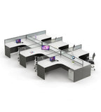 簡約白面深灰L形帶屏風密碼鎖活動櫃辦公枱 Modern L-Shaped Office Desk with Partition