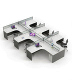 Modern L-Shaped Office Desk with Partition, Simple White Top and Dark Grey Pedestal with Password Lock
