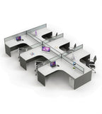 簡約白面深灰L形帶屏風密碼鎖活動櫃辦公枱 Modern L-Shaped Office Desk with Partition