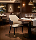 輕奢米色實木PU皮帶扶手餐椅 Light Luxury Dining Chair