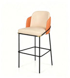 Minimalist Beige Fabric Bar Stool with Arms and Iron Legs